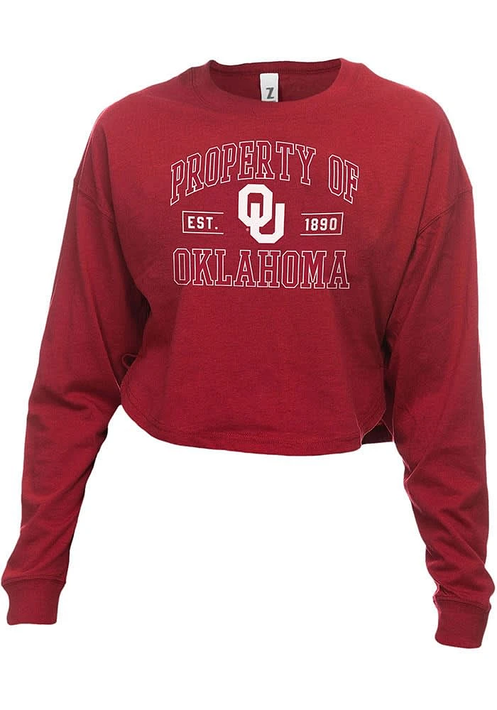 Oklahoma Sooners Womens Crimson Drop Shoulder Cropped LS Tee