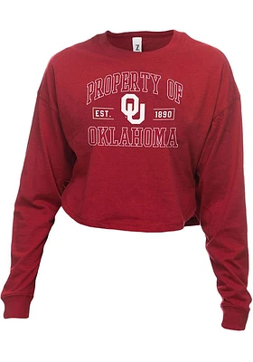 Oklahoma Sooners Womens Crimson Drop Shoulder Cropped LS Tee