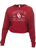 Oklahoma Sooners Womens Crimson Drop Shoulder Cropped LS Tee
