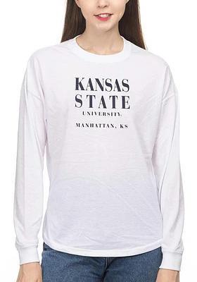 K-State Wildcats Womens White Drop Shoulder LS Tee