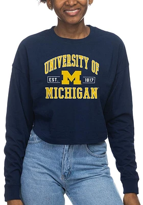 Michigan Wolverines Womens Blue Drop Shoulder Cropped LS Tee