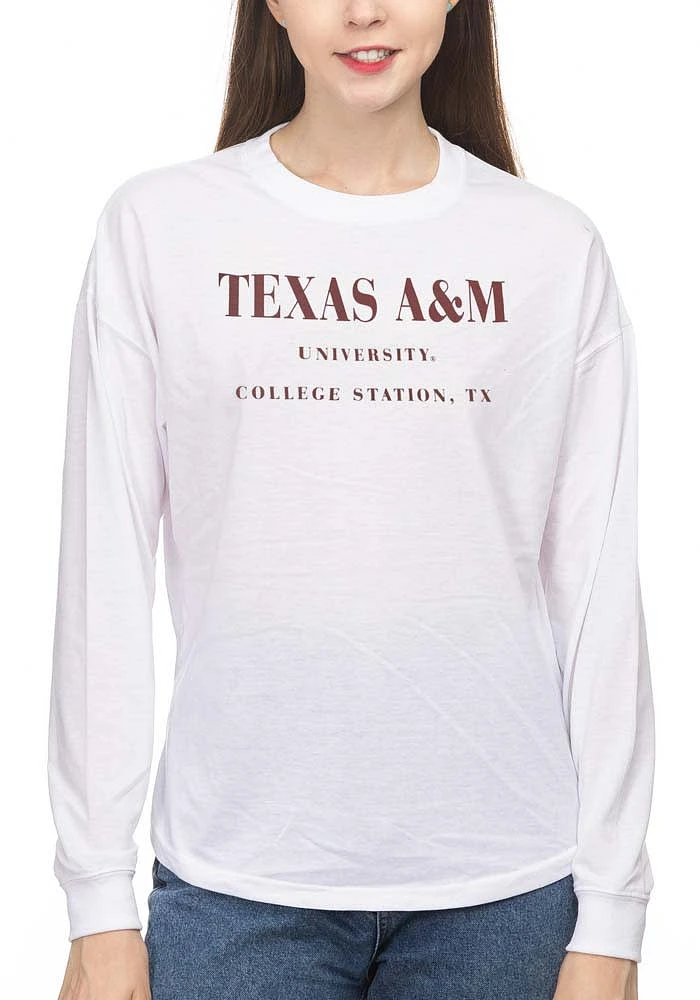 Texas A&M Aggies Womens White Drop Shoulder LS Tee