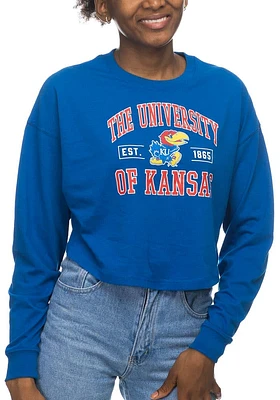 Kansas Jayhawks Womens Blue Drop Shoulder Cropped LS Tee