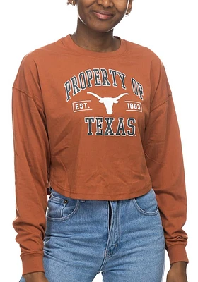 Texas Longhorns Womens Burnt Orange Drop Shoulder Cropped LS Tee