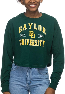 Baylor Bears Womens Green Drop Shoulder Cropped LS Tee