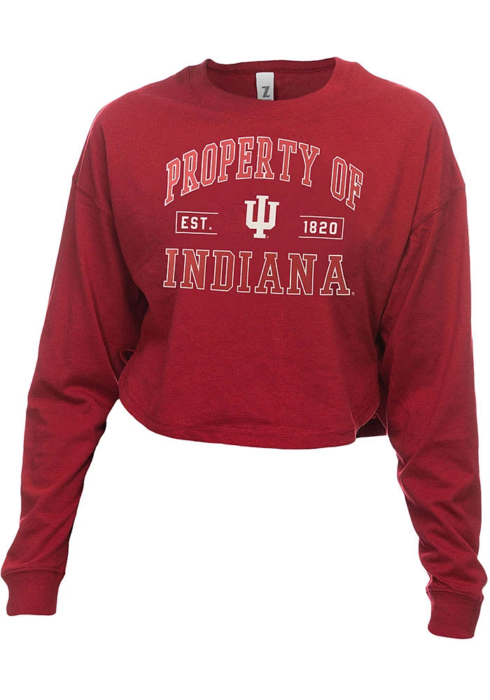 Indiana Hoosiers Womens Crimson Drop Shoulder Cropped LS Tee