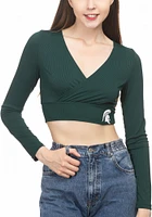 Michigan State Spartans Womens Green Crop Criss Cross LS Tee