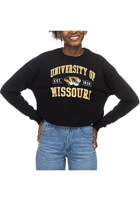 Missouri Tigers Womens Black Drop Shoulder Cropped LS Tee