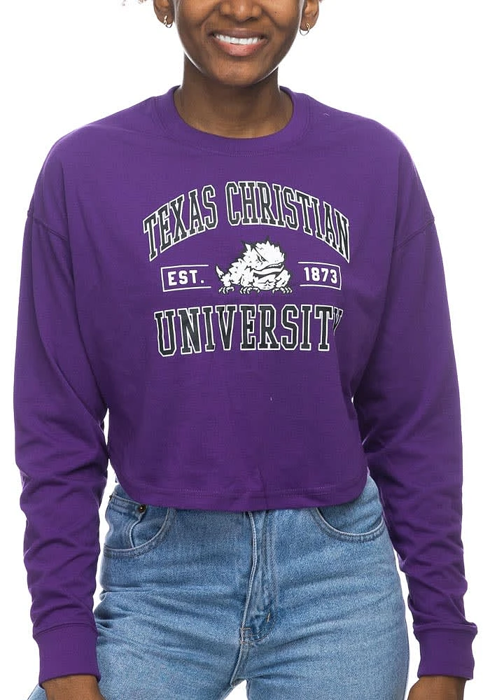 TCU Horned Frogs Womens Purple Drop Shoulder Cropped LS Tee