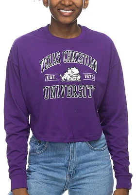 TCU Horned Frogs Womens Purple Drop Shoulder Cropped LS Tee