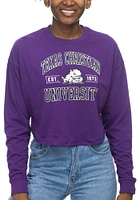 TCU Horned Frogs Womens Purple Drop Shoulder Cropped LS Tee