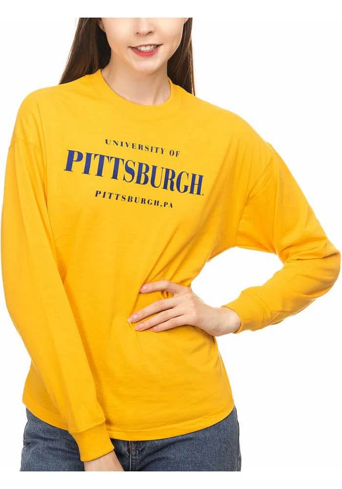 Pitt Panthers Womens Gold Drop Shoulder LS Tee