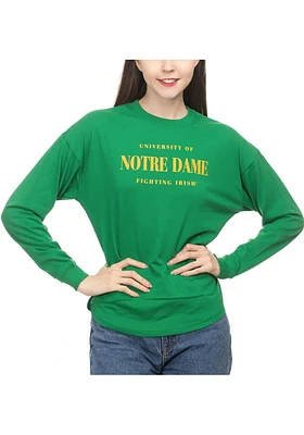 Notre Dame Fighting Irish Womens Kelly Green Drop Shoulder LS Tee