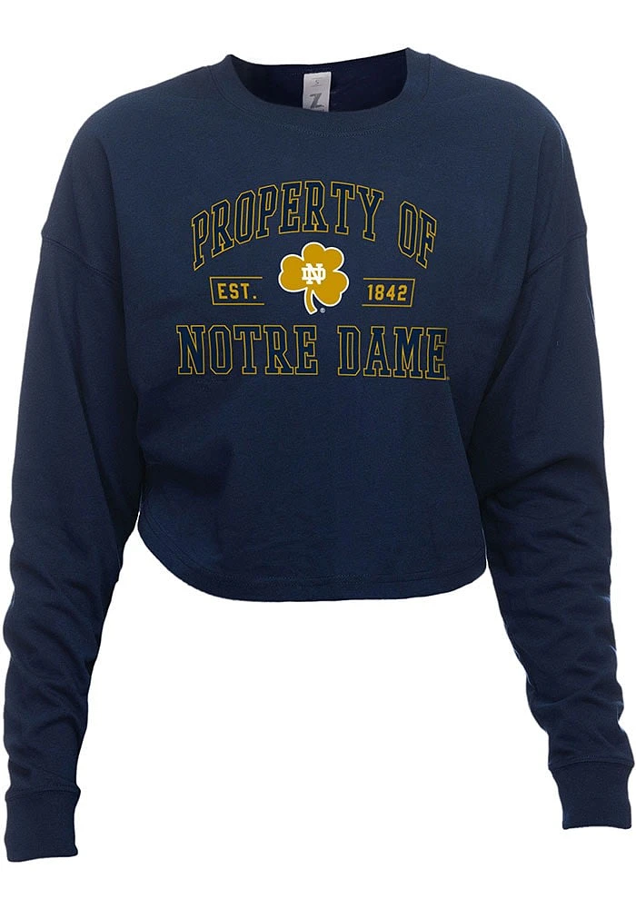 Notre Dame Fighting Irish Womens Navy Blue Drop Shoulder Cropped LS Tee