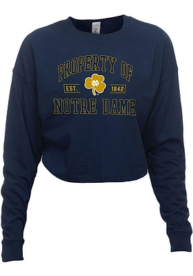 Notre Dame Fighting Irish Womens Navy Blue Drop Shoulder Cropped LS Tee