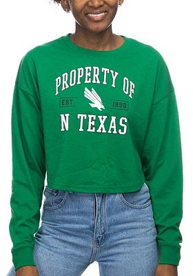 North Texas Mean Green Womens Kelly Drop Shoulder Cropped LS Tee