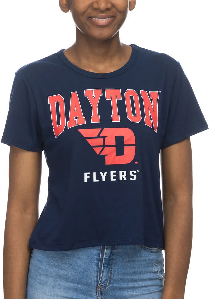 Dayton Flyers Womens Navy Blue Crop Short Sleeve T-Shirt
