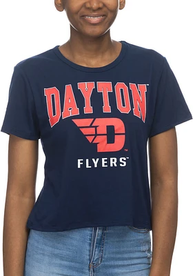 Dayton Flyers Womens Navy Blue Crop Short Sleeve T-Shirt