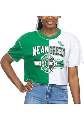 North Texas Mean Green Womens Kelly Crop Patchwork Short Sleeve T-Shirt