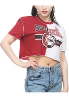 Oklahoma Sooners Womens Crimson Crop Patchwork Short Sleeve T-Shirt