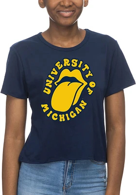 Michigan Wolverines Womens Navy Blue Crop Short Sleeve T-Shirt