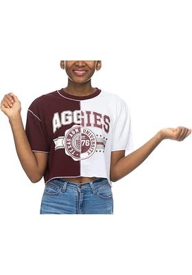 Texas A&M Aggies Womens Maroon Crop Patchwork Short Sleeve T-Shirt