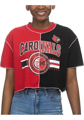 Louisville Cardinals Womens Red Crop Patchwork Short Sleeve T-Shirt