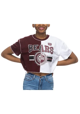 Missouri State Bears Womens Maroon Crop Patchwork Short Sleeve T-Shirt