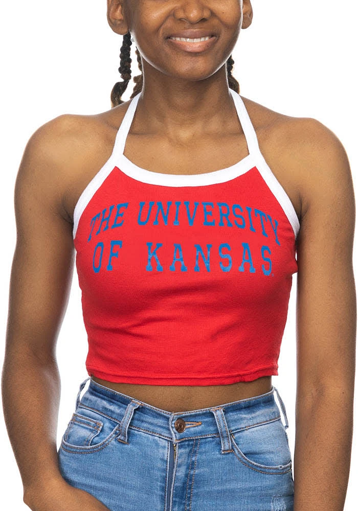 Kansas Jayhawks Womens Red Crop Halter Tank Top