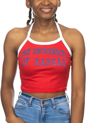 Kansas Jayhawks Womens Red Crop Halter Tank Top