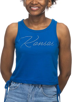 Kansas Jayhawks Womens Blue Rhinestone Side Rouche Tank Top