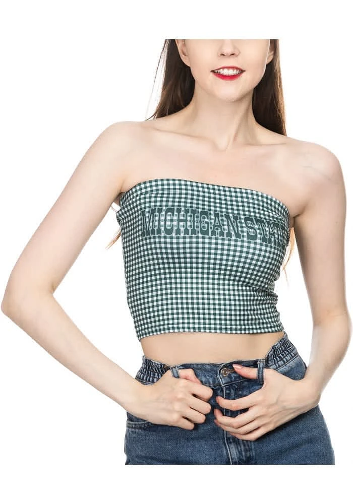 Michigan State Spartans Womens Green Gingham Tube Top Tank