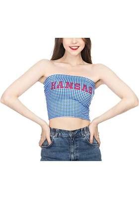 Kansas Jayhawks Womens Blue Gingham Tube Top Tank