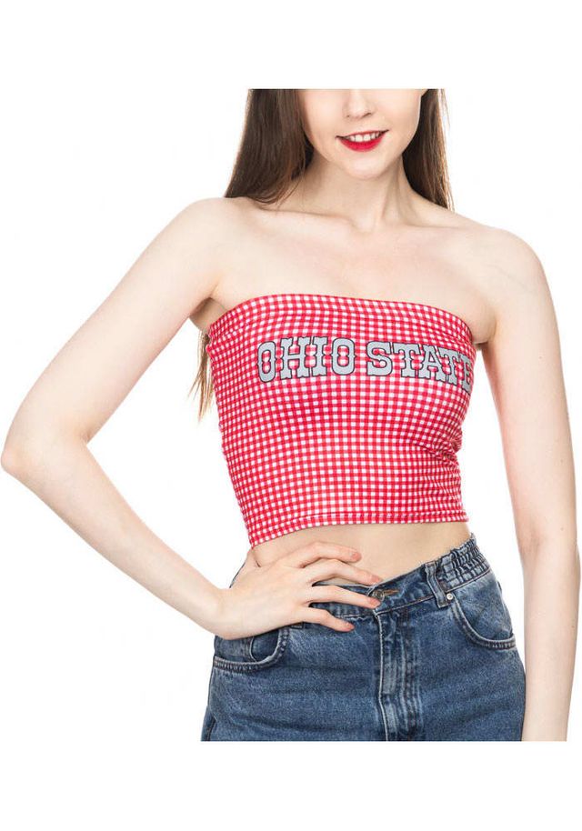 Ohio State Buckeyes Womens Red Gingham Tube Top Tank