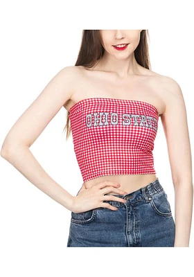 Womens Red Ohio State Buckeyes Gingham Tube Top Tank