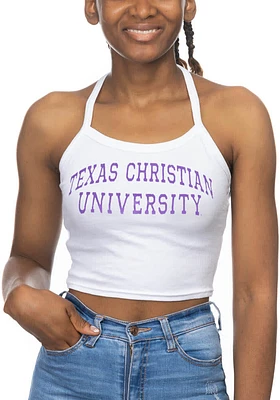 TCU Horned Frogs Womens White Crop Halter Tank Top