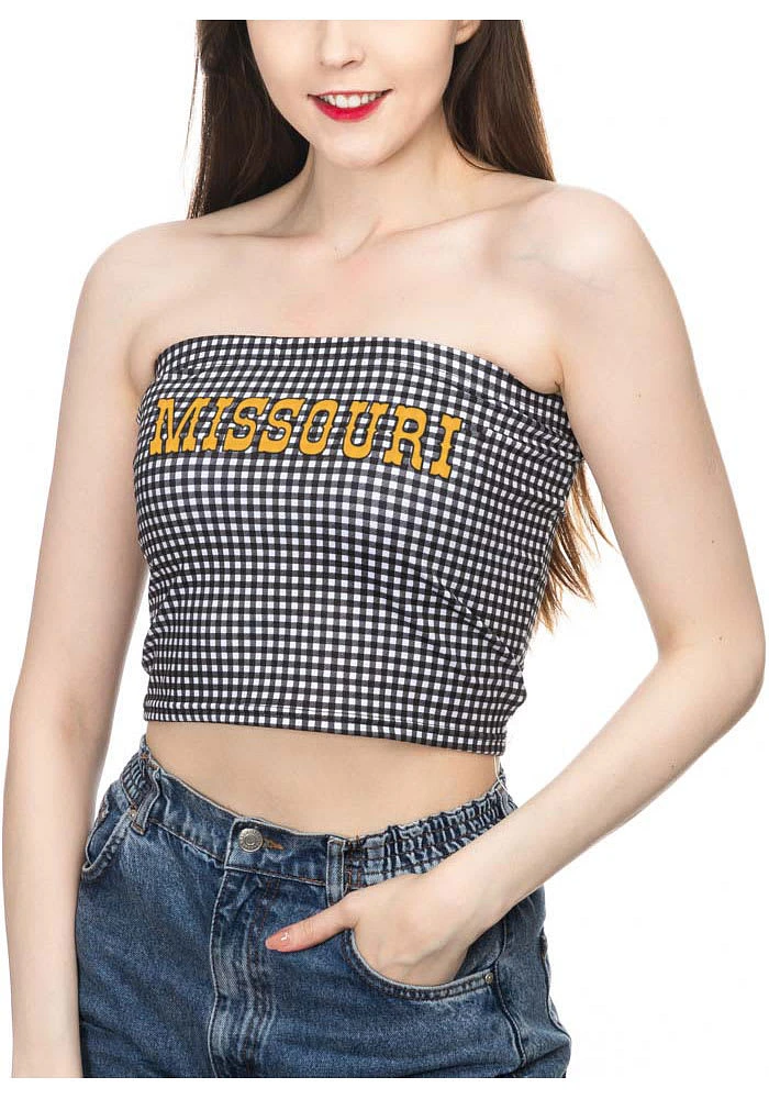 Missouri Tigers Womens Black Gingham Tube Top Tank