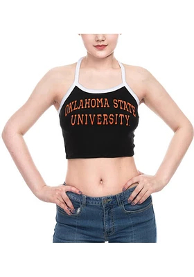 Oklahoma State Cowboys Womens Black Crop Halter Tank Top