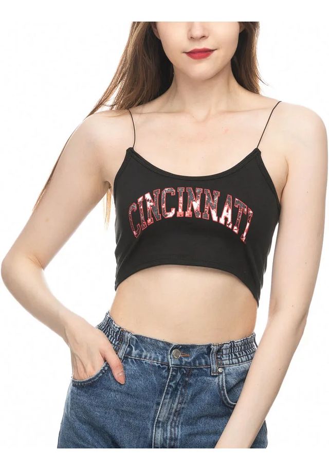 Cincinnati Bearcats Womens Black Crop Skinny Strap Tank Top