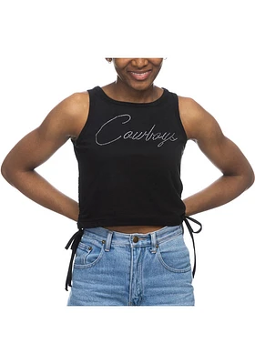 Oklahoma State Cowboys Womens Black Rhinestone Side Rouche Tank Top