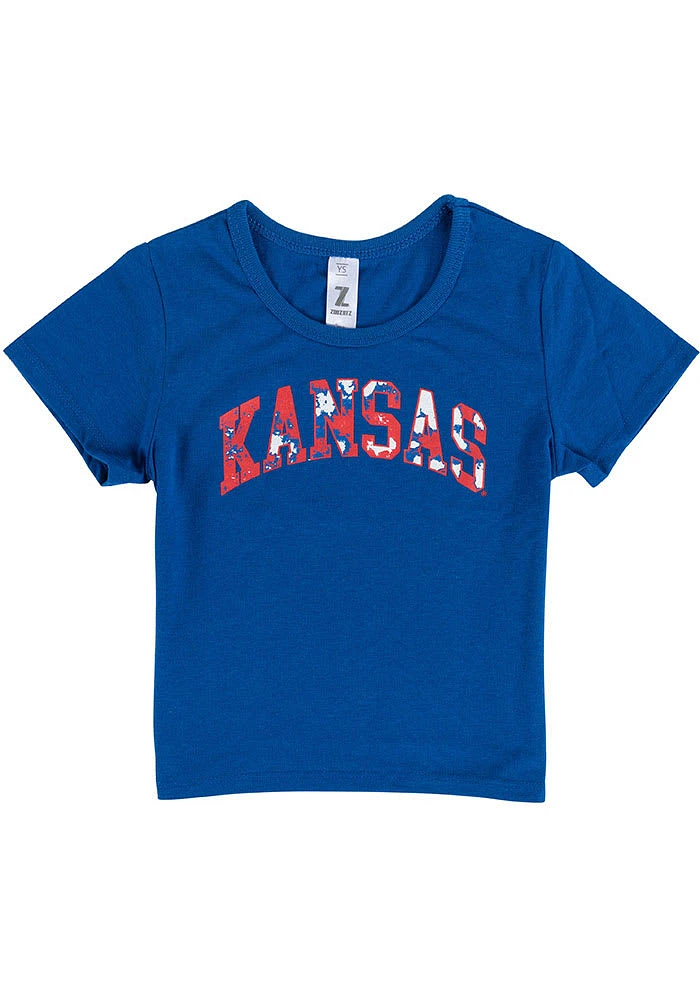 Kansas Jayhawks Girls Blue Tie Dye Wordmark Short Sleeve Tee