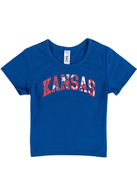 Kansas Jayhawks Girls Blue Tie Dye Wordmark Short Sleeve Tee