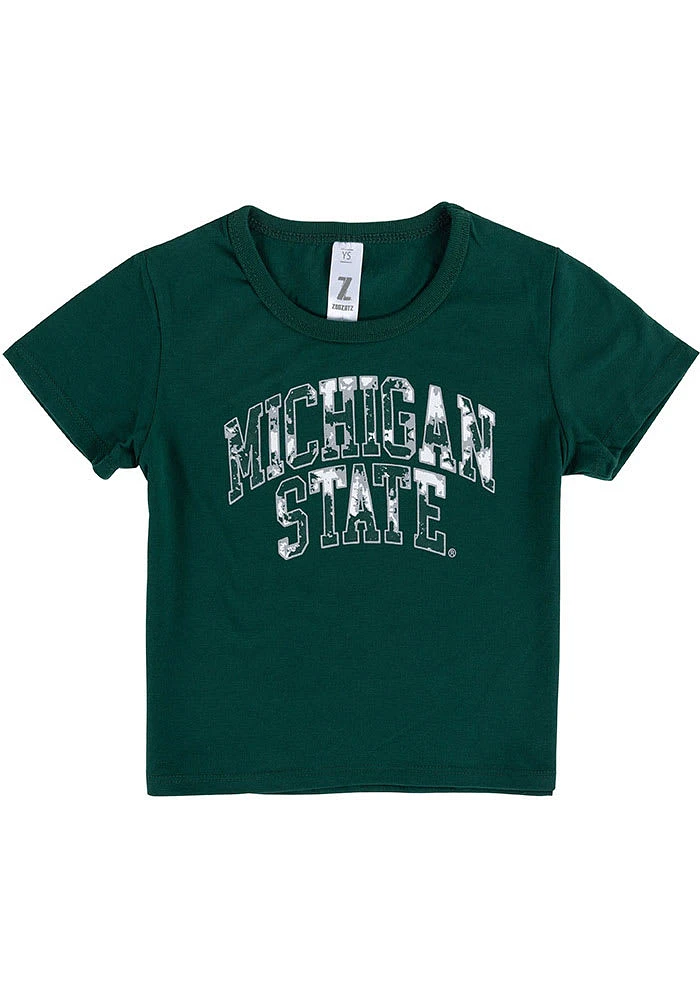 Michigan State Spartans Girls Green Tie Dye Wordmark Short Sleeve Tee