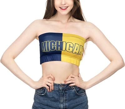 Michigan Wolverines Womens Navy Blue Colorblock Bandeau Tank Top