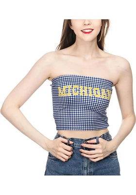 Michigan Wolverines Womens Blue Gingham Tube Top Tank
