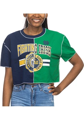 Notre Dame Fighting Irish Womens Navy Blue Crop Patchwork Short Sleeve T-Shirt