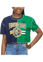 Notre Dame Fighting Irish Womens Navy Blue Crop Patchwork Short Sleeve T-Shirt