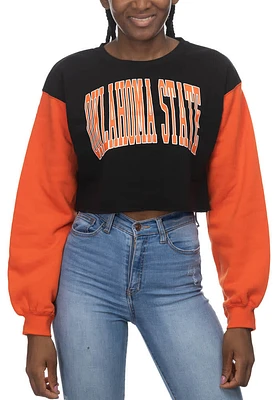 Oklahoma State Cowboys Womens White Crop Colorblock Sleeve Crew Sweatshirt