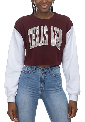 Texas A&M Aggies Womens White Crop Colorblock Sleeve Crew Sweatshirt
