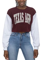 Texas A&M Aggies Womens White Crop Colorblock Sleeve Crew Sweatshirt